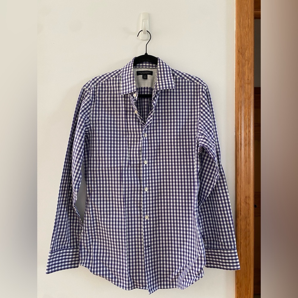 Banana Republic Men’s Slim Fit Purple Checkered Button Down Non-Iron Shirt